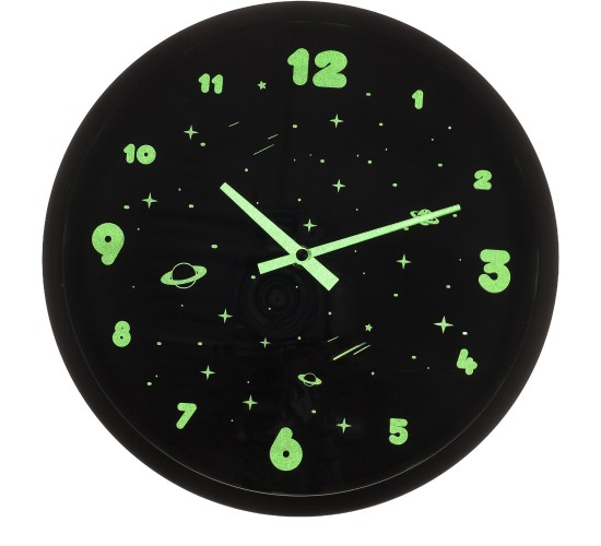 Ρολόι Τοίχου Διάστημα Φωσφοριζέ Μαύρο Πλαστικό Φ30cm