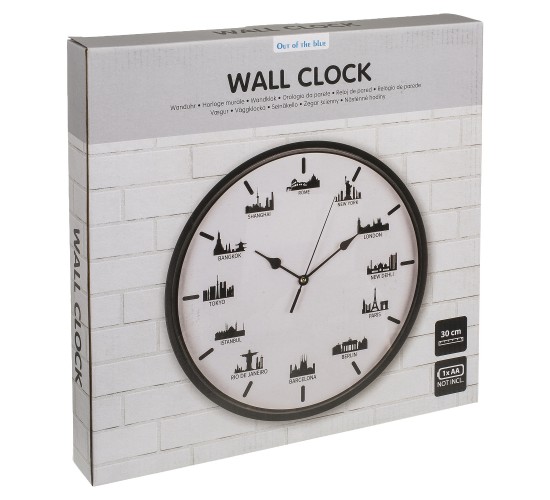Ρολόι Τοίχου Skylines Λευκό/Μαύρο Πλαστικό Φ30cm