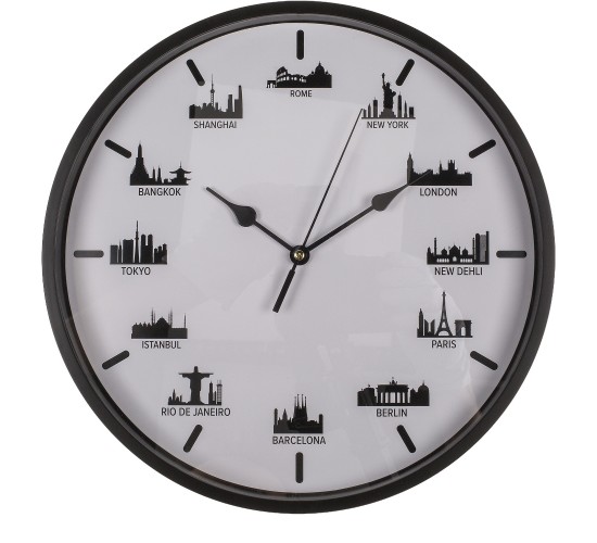 Ρολόι Τοίχου Skylines Λευκό/Μαύρο Πλαστικό Φ30cm