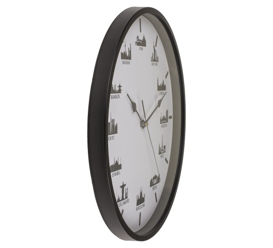Ρολόι Τοίχου Skylines Λευκό/Μαύρο Πλαστικό Φ30cm