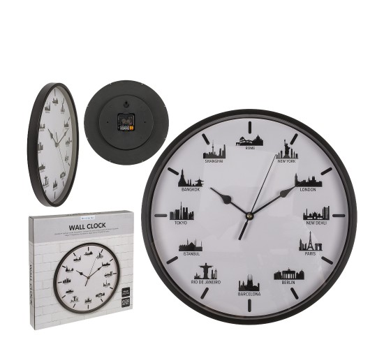 Ρολόι Τοίχου Skylines Λευκό/Μαύρο Πλαστικό Φ30cm