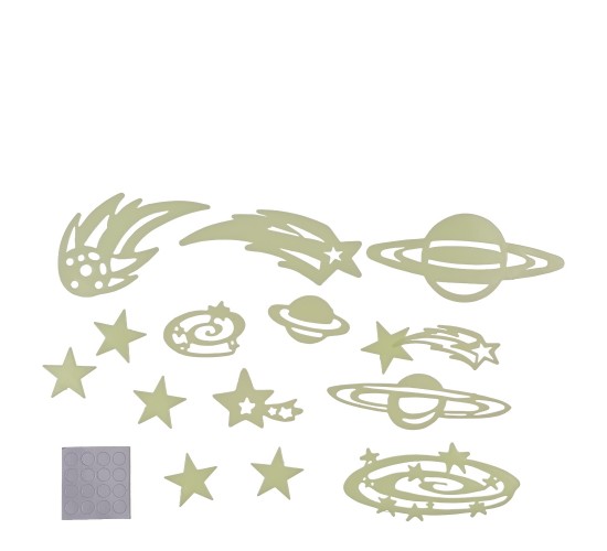 Αυτοκόλλητα Τοίχου Που Φωσφορίζουν Αστέρια Και Πλανήτες Σετ 15Τμχ Σε 3 Σχέδια