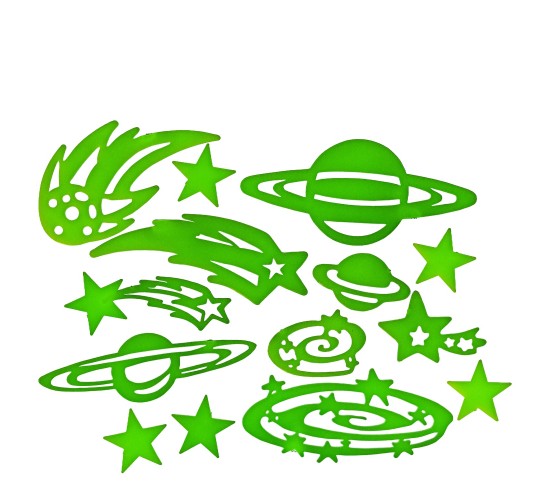 Αυτοκόλλητα Τοίχου Που Φωσφορίζουν Αστέρια Και Πλανήτες Σετ 15Τμχ Σε 3 Σχέδια