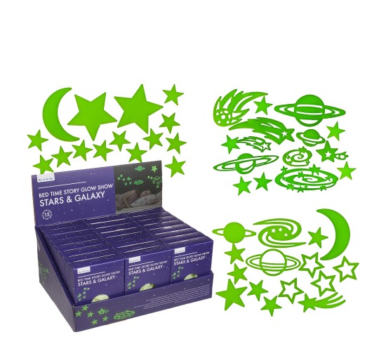 Αυτοκόλλητα Τοίχου Που Φωσφορίζουν Αστέρια Και Πλανήτες Σετ 15Τμχ Σε 3 Σχέδια