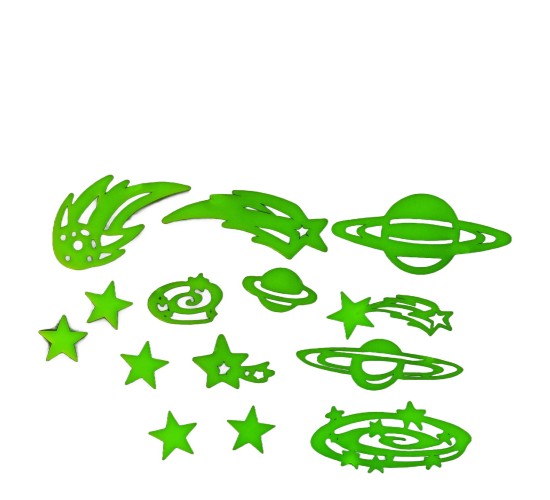 Αυτοκόλλητα Τοίχου Που Φωσφορίζουν Αστέρια Και Πλανήτες Σετ 15Τμχ Σε 3 Σχέδια