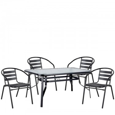 Σετ Τραπεζαρία Κήπου ArteLibre SUN Μαύρο Μέταλλο/Γυαλί Με 4 Πολυθρόνες 14990482