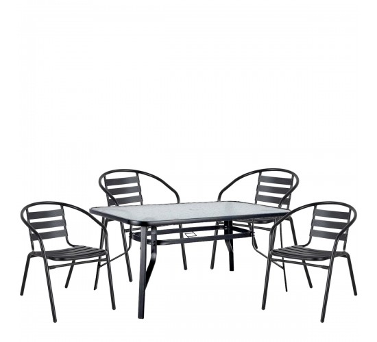 Σετ Τραπεζαρία Κήπου ArteLibre SUN Μαύρο Μέταλλο/Γυαλί Με 4 Πολυθρόνες 14990482