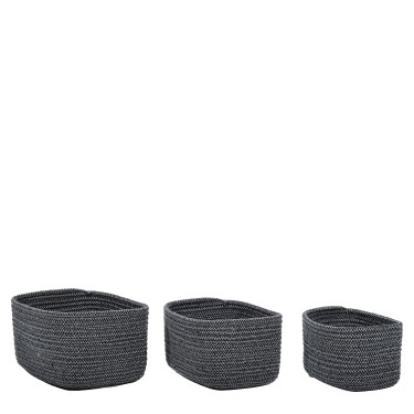 Καλάθι Ορθογώνιο Γκρι/Μαύρο Polycotton Σετ 3Τμχ