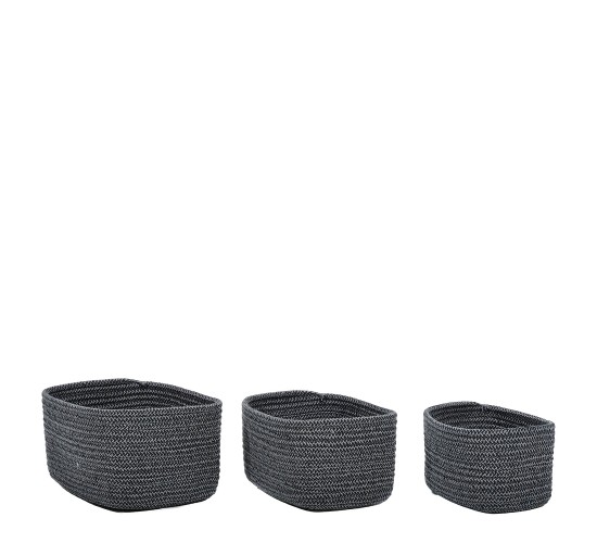 Καλάθι Ορθογώνιο Γκρι/Μαύρο Polycotton Σετ 3Τμχ