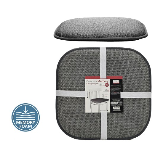 Μαξιλάρι Καρέκλας Memory Foam Σκούρο Γκρι 40x40cm Σετ 2Τμχ