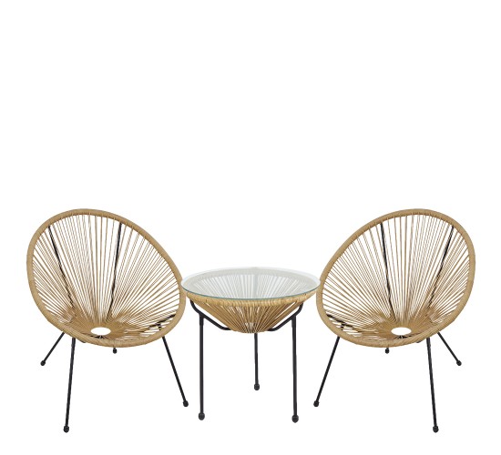 Σετ Τραπεζαρία Κήπου ArteLibre GANYMEDE Φυσικό/Μαύρο Μέταλλο/Rattan/Γυαλί Με 2 Πολυθρόνες 14990486