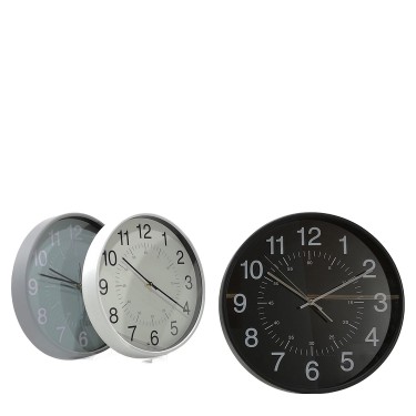 Ρολόι Τοίχου Μαύρο/Γκρι/Ασημί Πλαστικό Φ38cm Σε 3 Χρώματα