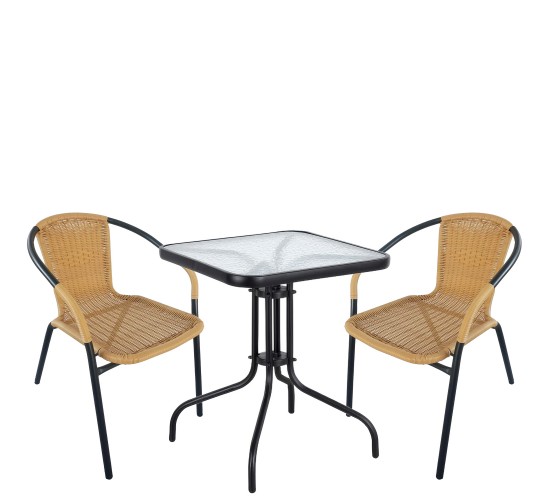 Σετ Τραπεζαρία Κήπου ArteLibre MARS Μαύρο/Μπεζ Rattan/Γυαλί/Μέταλλο Με 2 Πολυθρόνες 14990487