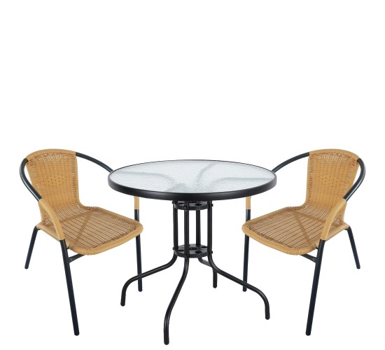 Σετ Τραπεζαρία Κήπου ArteLibre EARTH Μαύρο/Μπεζ Rattan/Γυαλί/Μέταλλο Με 2 Πολυθρόνες 14990489