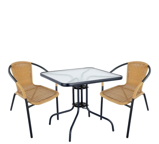 Σετ Τραπεζαρία Κήπου ArteLibre MARS Μαύρο/Μπεζ Rattan/Γυαλί/Μέταλλο Με 2 Πολυθρόνες 14990490