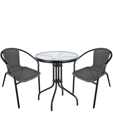 Σετ Τραπεζαρία Κήπου ArteLibre EARTH Μαύρο/Γκρι Rattan/Γυαλί/Μέταλλο Με 2 Πολυθρόνες 14990493