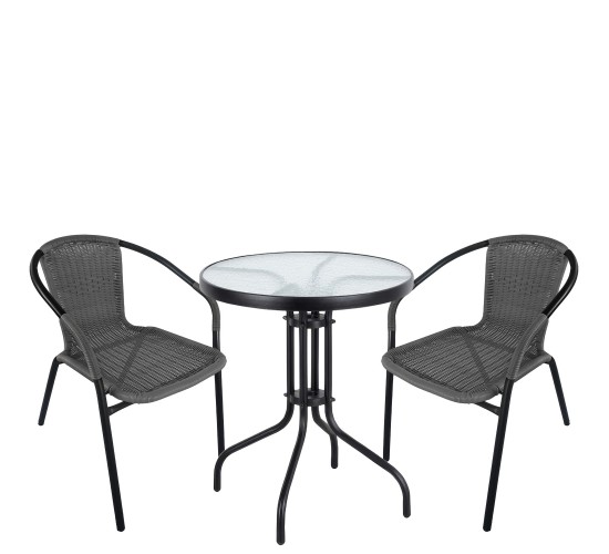 Σετ Τραπεζαρία Κήπου ArteLibre EARTH Μαύρο/Γκρι Rattan/Γυαλί/Μέταλλο Με 2 Πολυθρόνες 14990493