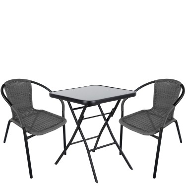 Σετ Τραπεζαρία Κήπου ArteLibre TAURUS Μαύρο/Γκρι Rattan/Γυαλί/Μέταλλο Με 2 Πολυθρόνες 14990496