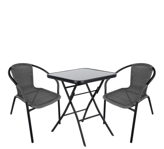 Σετ Τραπεζαρία Κήπου ArteLibre TAURUS Μαύρο/Γκρι Rattan/Γυαλί/Μέταλλο Με 2 Πολυθρόνες 14990496