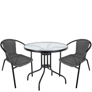 Σετ Τραπεζαρία Κήπου ArteLibre EARTH Μαύρο/Γκρι Rattan/Γυαλί/Μέταλλο Με 2 Πολυθρόνες 14990497