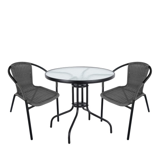 Σετ Τραπεζαρία Κήπου ArteLibre EARTH Μαύρο/Γκρι Rattan/Γυαλί/Μέταλλο Με 2 Πολυθρόνες 14990497