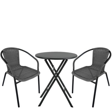 Σετ Τραπεζαρία Κήπου ArteLibre NOVA Μαύρο/Γκρι Rattan/Μέταλλο Με 2 Πολυθρόνες 14990500