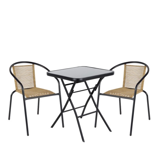 Σετ Τραπεζαρία Κήπου ArteLibre TAURUS Μαύρο/Φυσικό Rattan/Γυαλί/Μέταλλο Με 2 Πολυθρόνες 14990518