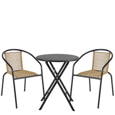 Σετ Τραπεζαρία Κήπου ArteLibre NOVA Μαύρο/Φυσικό Rattan/Μέταλλο Με 2 Πολυθρόνες 14990522