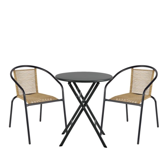 Σετ Τραπεζαρία Κήπου ArteLibre NOVA Μαύρο/Φυσικό Rattan/Μέταλλο Με 2 Πολυθρόνες 14990522
