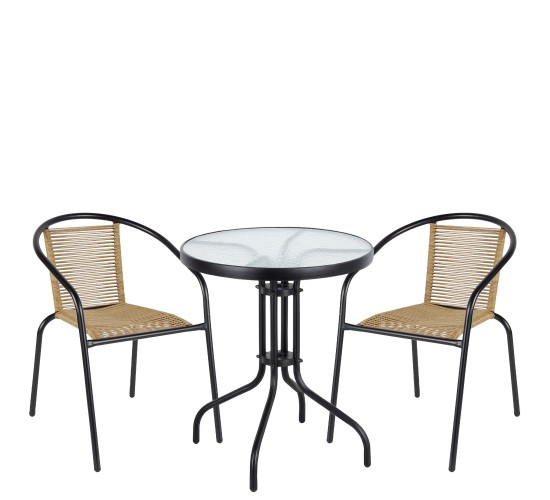 Σετ Τραπεζαρία Κήπου ArteLibre EARTH Μαύρο/Φυσικό Rattan/Γυαλί/Μέταλλο Με 2 Πολυθρόνες 14990523