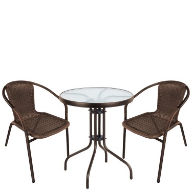 Σετ Τραπεζαρία Κήπου ArteLibre EARTH Καφέ Rattan/Γυαλί/Μέταλλο Με 2 Πολυθρόνες 14990524