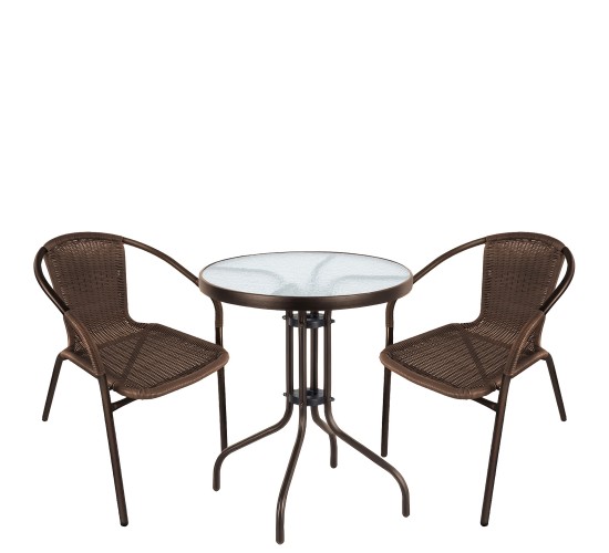 Σετ Τραπεζαρία Κήπου ArteLibre EARTH Καφέ Rattan/Γυαλί/Μέταλλο Με 2 Πολυθρόνες 14990524