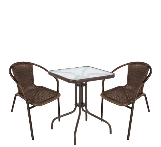 Σετ Τραπεζαρία Κήπου ArteLibre MARS Καφέ Rattan/Γυαλί/Μέταλλο Με 2 Πολυθρόνες 14990525