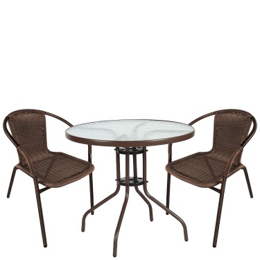 Σετ Τραπεζαρία Κήπου ArteLibre EARTH Καφέ Rattan/Γυαλί/Μέταλλο Με 2 Πολυθρόνες 14990527