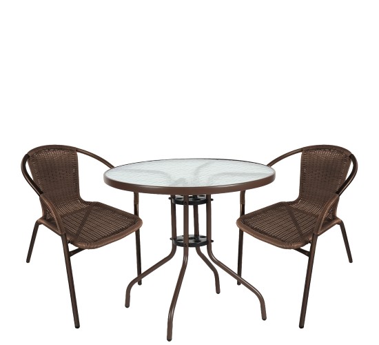Σετ Τραπεζαρία Κήπου ArteLibre EARTH Καφέ Rattan/Γυαλί/Μέταλλο Με 2 Πολυθρόνες 14990527