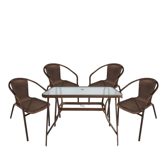 Σετ Τραπεζαρία Κήπου ArteLibre SUN Καφέ Rattan/Γυαλί/Μέταλλο Με 4 Πολυθρόνες 14990532