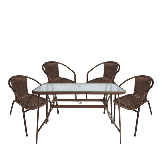 Σετ Τραπεζαρία Κήπου ArteLibre SUN Καφέ Rattan/Γυαλί/Μέταλλο Με 4 Πολυθρόνες 14990533