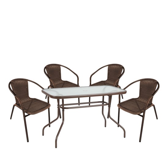 Σετ Τραπεζαρία Κήπου ArteLibre VULCAN Καφέ Rattan/Γυαλί/Μέταλλο Με 4 Πολυθρόνες 14990534