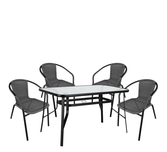 Σετ Τραπεζαρία Κήπου ArteLibre SUN Μαύρο/Γκρι Rattan/Γυαλί/Μέταλλο Με 4 Πολυθρόνες 14990539