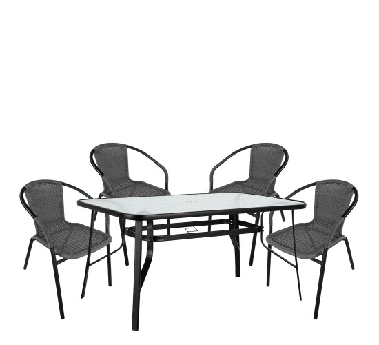 Σετ Τραπεζαρία Κήπου ArteLibre SUN Μαύρο/Γκρι Rattan/Γυαλί/Μέταλλο Με 4 Πολυθρόνες 14990540