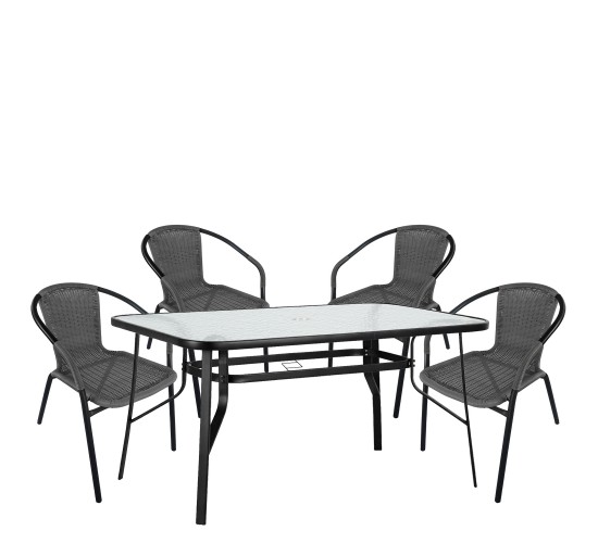 Σετ Τραπεζαρία Κήπου ArteLibre SUN Μαύρο/Γκρι Rattan/Γυαλί/Μέταλλο Με 4 Πολυθρόνες 14990541