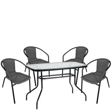 Σετ Τραπεζαρία Κήπου ArteLibre VULCAN Μαύρο/Γκρι Rattan/Γυαλί/Μέταλλο Με 4 Πολυθρόνες 14990542