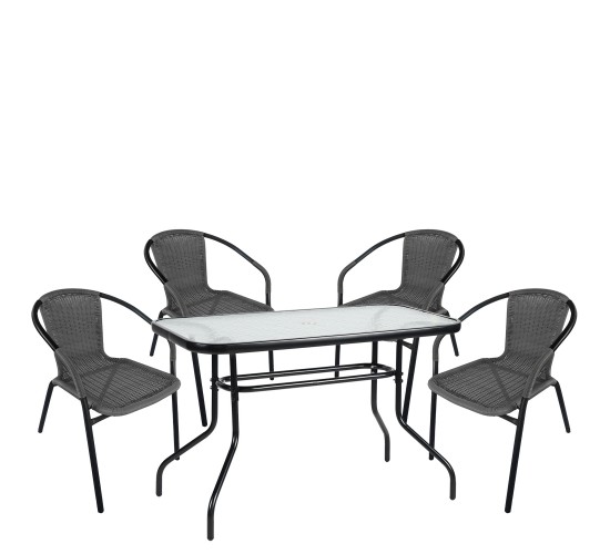 Σετ Τραπεζαρία Κήπου ArteLibre VULCAN Μαύρο/Γκρι Rattan/Γυαλί/Μέταλλο Με 4 Πολυθρόνες 14990542