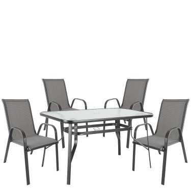 Σετ Τραπεζαρία Κήπου ArteLibre SUN Γκρι Γυαλί/Textilene/Μέταλλο Με 4 Πολυθρόνες 14990565