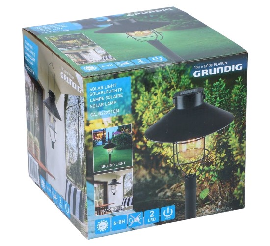 Φανάρι Κήπου LED Ηλιακό Μαύρο 21.8x21.8x64cm GRUNDIG