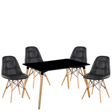 Σετ Τραπεζαρία (4 1) ArteLibre OWLET Μαύρο/Φυσικό PVC/Ξύλο/MDF 120x80x74cm