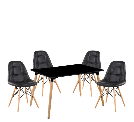 Σετ Τραπεζαρία (4 1) ArteLibre OWLET Μαύρο/Φυσικό PVC/Ξύλο/MDF 120x80x74cm