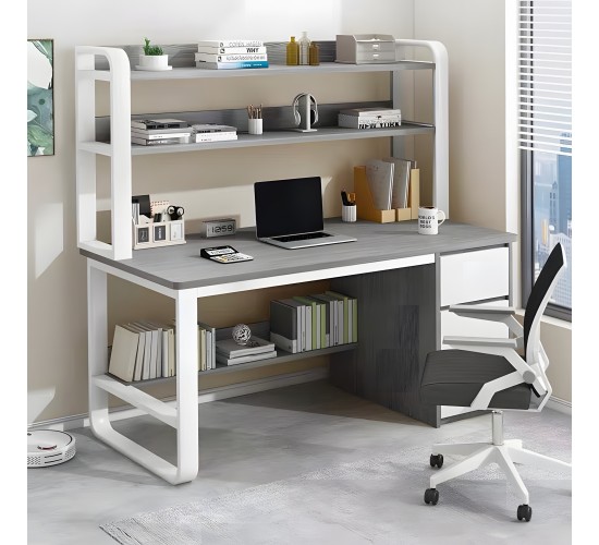 Γραφείο ArteLibre MERGELLUS Με Ράφια Γκρι/Λευκό MDF/Μέταλλο 120x50x147cm