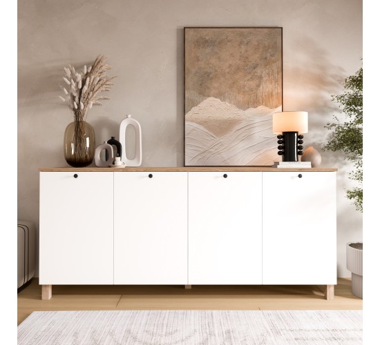 Μπουφές ArteLibre BALDER Λευκό/Φυσικό Μοριοσανίδα 180x42.1x80cm