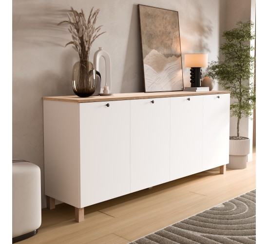 Μπουφές ArteLibre BALDER Λευκό/Φυσικό Μοριοσανίδα 180x42.1x80cm